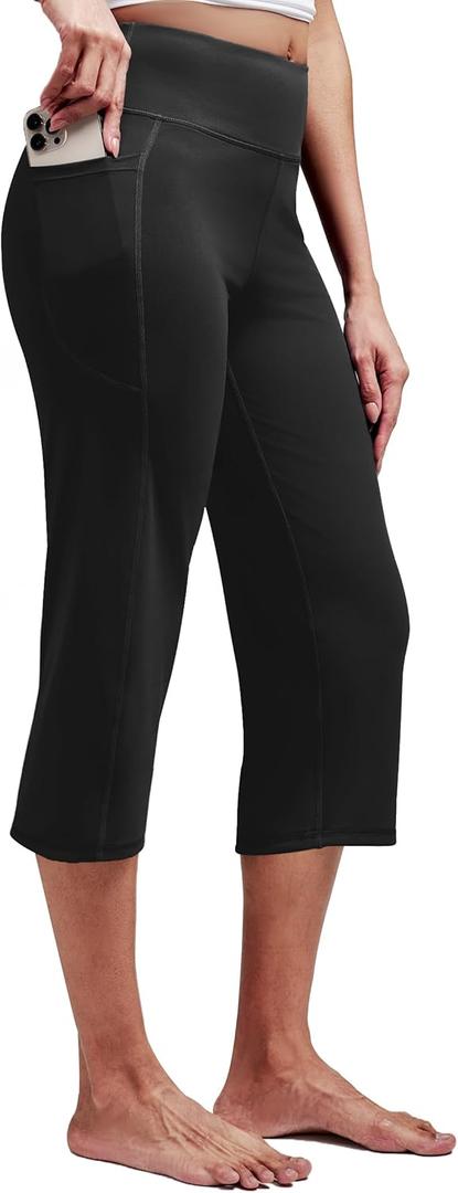 Alaroo Capri Pants for Women High Waisted Yoga Pants with Pockets - Cropped Workout Leggings for Athletic, Casual Summer (Black, L)