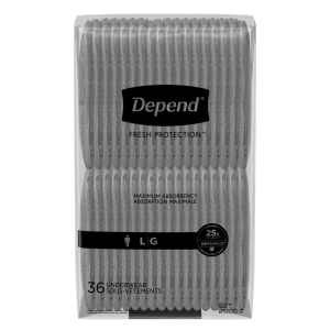 DEPEND, Diaper, 52 Pack, Color Grey, Size L