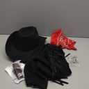 Xtinmee 4 Pcs Western Cowgirl Cowboy Outfits Set Women Tassel Vest Hat Dangle Drop Earring Paisley Bandana Dress up