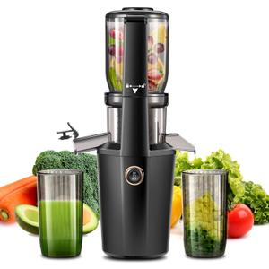 Cold Press Juicer Machines With 4.2" Wide Feed Chute, 250W Slow Masticating Juicer Fit Whole Vegetables and Fruits,Juice Extractor Machine With High Juice Yield, Easy to Clean(black)