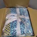 Lush Decor Royal Empire Reversible Cotton Quilt Set, 3 Piece Set Full/ Queen, Peacock - Striped Bedding Set - Floral Quilt Queen Size - Blue Bedding - Boho Decor