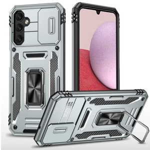 Aropuktek for Samsung Galaxy-S24-FE Case: Longer & More Stable Rotatable Kickstand, Slide Camera Cover, Heavy Duty Shockproof Phone Case with 2 PCS Screen Protector for Galaxy S24 FE Case, Gray