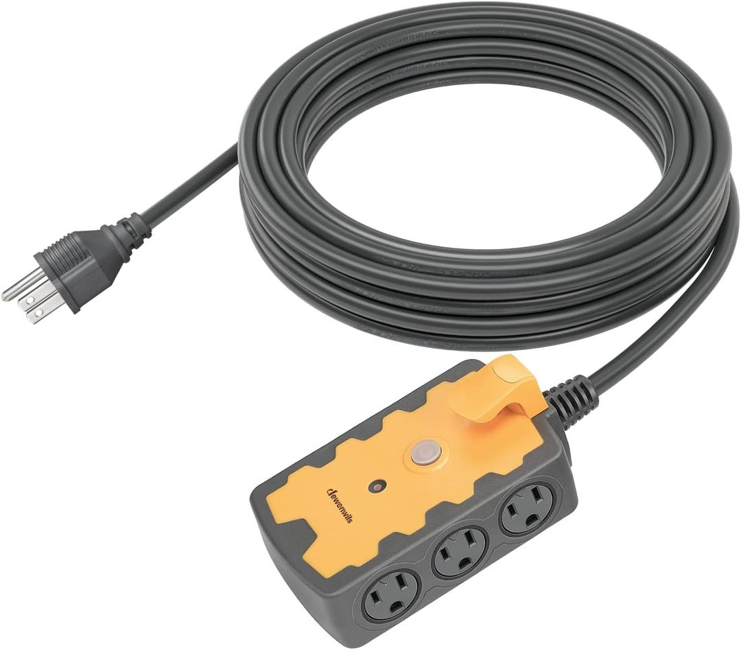 DEWENWILS 6-Outlet Heavy Duty Power Strip, 25FT Long Extension Cord, 14/3C Gauge, SJT W, 15A Circuit Breaker, Industrial Power Strip for Garage, Workshop, Indoor Outdoor Holiday Lights, ETL Listed