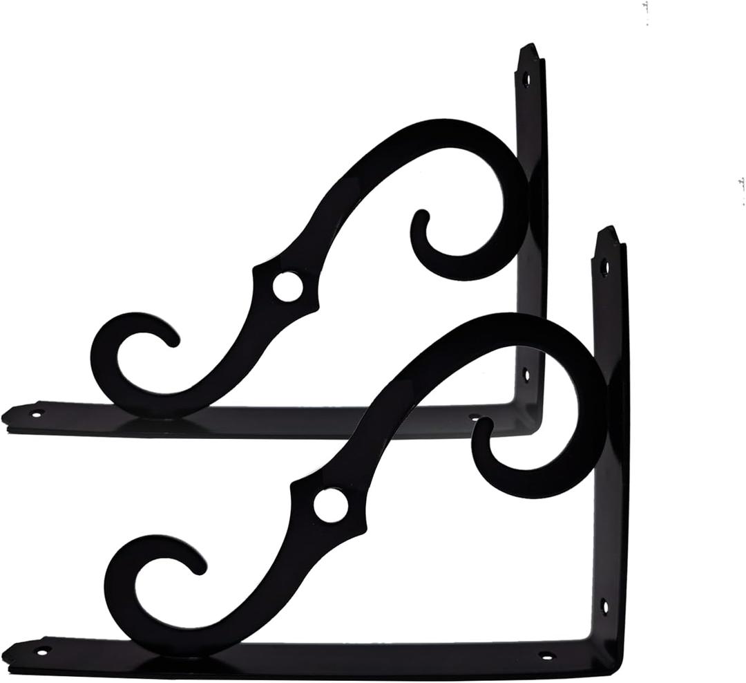 HOME MASTER HARDWARE Decorative Shelf Brackets, 8x5.5 inch, Black, 2 Pack