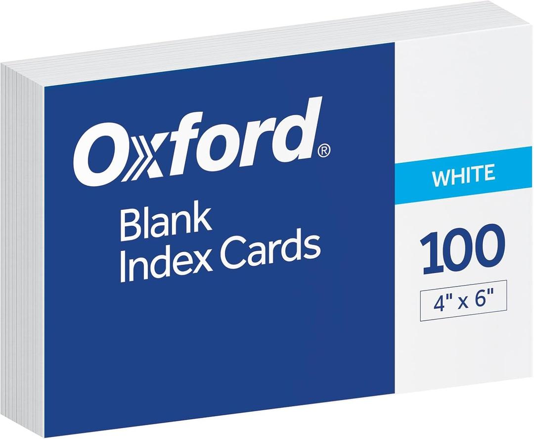Oxford Blank Index Cards, 4" x 6", White, 100 Per Pack (40156-SP)