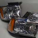 2009 2010 2011 2012 2013 2014 Ford F150 Pickup Headlight Assembly for 09-14 Ford F150 Clear Lens Chrome Housing with Amber Reflector Headlamp Replacement Left and Right PairW/O Bulbs