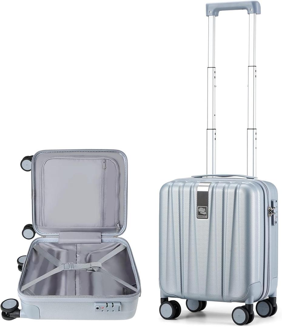 Hanke 14 Inch Underseat Carry On Luggage with Wheels Hard Shell Suitcases Carry On Bag Lightweight Small Mini Suitcase Travel Luggage for TravelGray