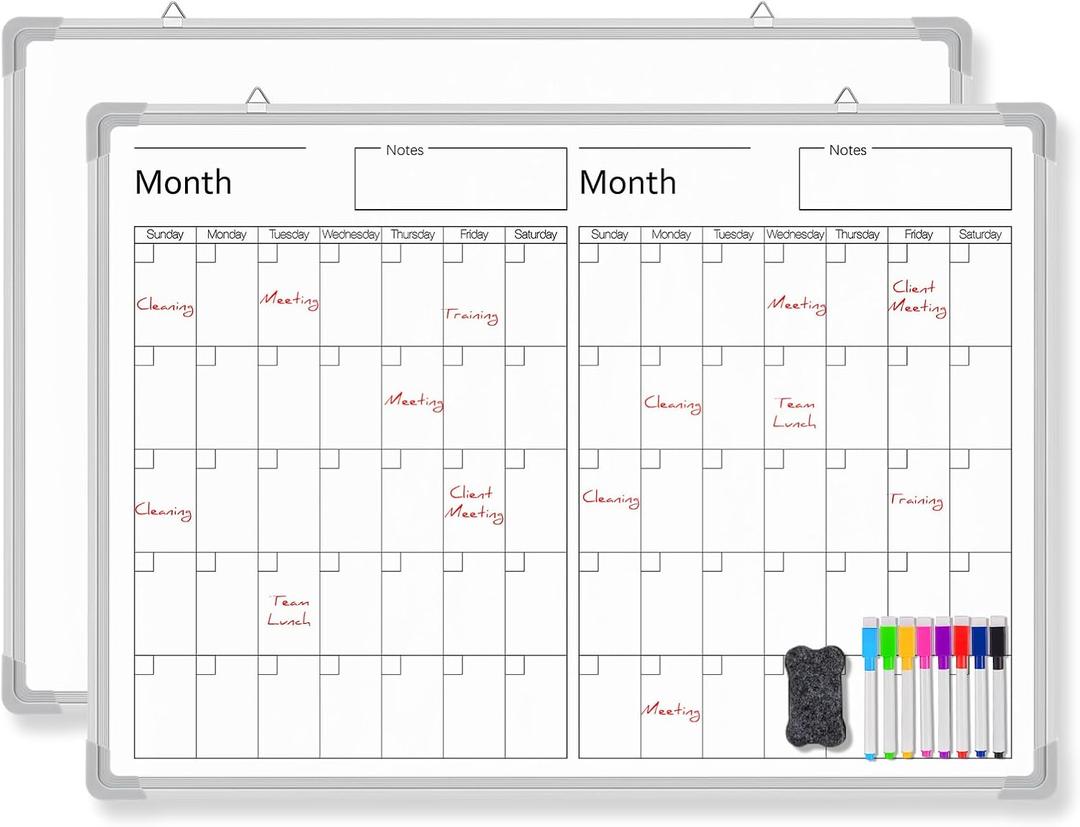 Lincia 36" x 12" Magnetic Horizontal 2 Month Dry Erase Calendar for Wall Undated Horizontal Dry Erase Wall Calendar Planner Aluminum Frame Whiteboard Calendar for Home Office Projects Wall Fridge