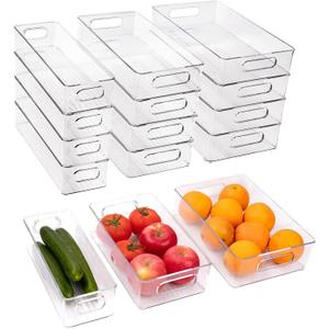 12 Pack Refrigerator Organizer Bins, 3 Sizes Stackable Clear Pantry Storage with Handles for Fridge, Freezer, Shelves, Drawer, Snack Organizer for Home & Kitchen