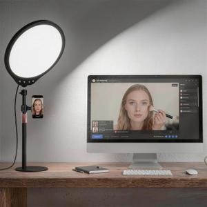 10W 12" Ring Light with Desk Stand & Phone Holder, Dimmable 360 Rotatable LED Full Screen Computer Lamp for Zoom Meetings, Streaming, Gaming, TikTok,YouTube,Videos with Night Light Mode