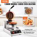 VEVOR Commercial Waffle Maker, 1300W Round Waffle Iron, Non-Stick Rotatable Waffle Baker Machine With 122-572 Temp Range and Time Control, Teflon-Coated Baking Pan Stainless Steel Body 120V