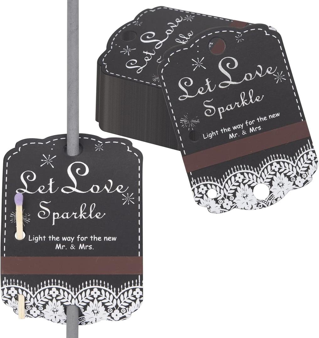 100pcs Rustic White Lace Wedding Sparkler Tags with Match Holder and Striker Send Off Exit Tags for Wedding,Black