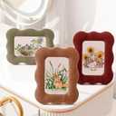 Vicenpal 4x6 Scalloped Picture Frame Set of 3, Cute Curved Picture Frames, Fabric Colorful Photo Display for Tabletop and Wall, Retro Home Decor Family Friends Wedding Gifts (Green, Red, Brown)