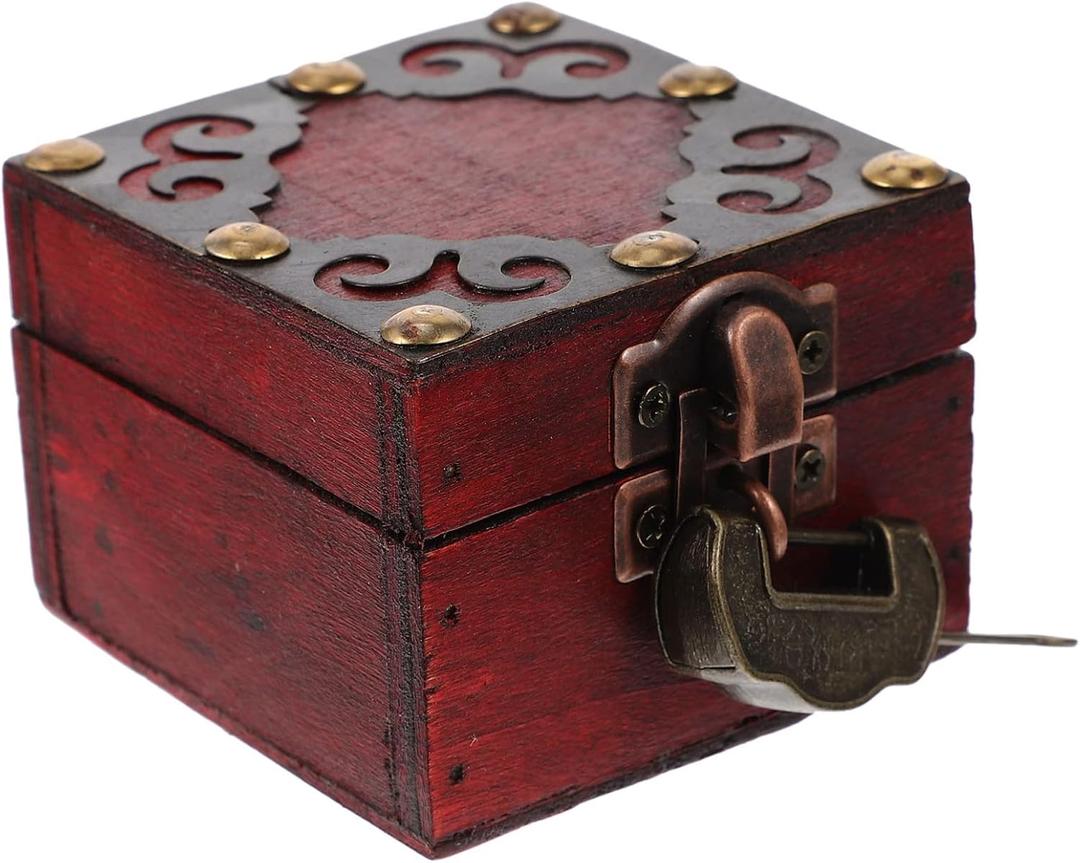 EXCEART Wooden Jewelry Box Small Vintage Storage Case 2.75X2.75X2.04In with Lock for Rings Necklaces Earrings Trinket Organizer