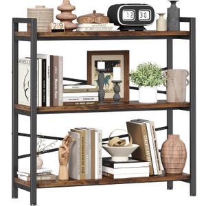 Book Shelf, 3 Tier Bookshelf 31.49" Width, Book Shelf Storage and Organization, Wooden and Metal Industrial Bookcase, Large Book Shelves for Home Living Room Bedroom Office Storage(Vintage), 3 Tier - 31.5" W