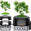 XXL Stainless Steel Corner Cat Litter Box with Lid, Enclosed Hidden Plant Litter Box with Artificial Plant, Easy-Clean Covered Decorative Litter Box for Large Cats, Black