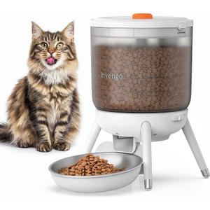 Invengo Automatic Cat Feeder, 3L Timed Pet Feeder for Cats & Small Dogs, Dual Power USB & Battery, Clear Hopper, Easy-Clean, Dry Food & Kibble, Up to 6 Meals Daily