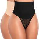 Werena Tummy Control Thong Shapewear for Women High Waist Body Shaper Panties Girdle Lace Shaping Underwear, Large