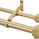 1 Inch Modern Double Window Curtain Rods,72-144 Inch Adjustable Telescoping Heavy Duty Stylish Drapery Rods Decorative Solid Square Allufer Finials for Dual Curtain Rod Window Treatment, Brushed Gold