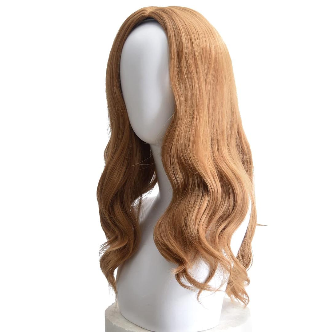 Girls Costume Wigs, 21 Inch Shoulder Length Wavy Curly Middle Part Ginger Color Wigs for Women, Synthetic Fiber, Small Head Size 52cm