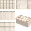 4 Pcs Stackable Jewelry Organizer Trays, 8 x 5 x 1 Inch Velvet Jewelry Trays Beige Jewellery Drawer Inserts Organizer Display Case Storage with Removable Dividers for Earring, Necklace, Rings