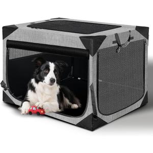 Dog Crate 30x21x21 Inch for Medium Dogs, Portable and Foldable Design Perfect for Travel or Home Use, Dog Kennel with 3-Door (Light Grey)