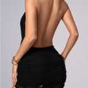 SweatyRocks Women's Sexy Cowl Neck Halter Mini Dress Mesh Ruched Backless Night Out Dresses Party Outfits (S, Black)