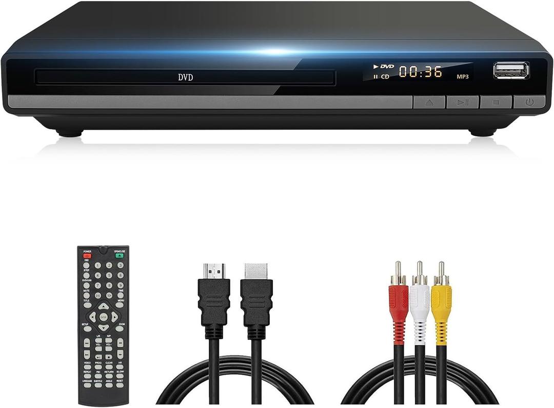 DVD Player Region Free DVD Players for TV, 1080P Upscaling, USB Input, HDMI RCA Cable Included, Breakpoint Memory, Built-in PAL NTSC, DVD CD Player for Home Plays Multi-Format (Model-168 Non-Blu-ray) (Black)