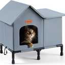 Insulated Outdoor Cat House Weatherproof Winter Feral Cat Shelter Elevated Bottom Self-Warming Predator-Proof Design for Stray & Indoor Cats (Grey, Large)