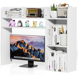 YGYQZ Desktop Bookshelf, White Desk Hutch with 6 Shelves for Computer Desk, Multipurpose Wood Desk Shelf Storage Organizer for Dorm Office Home, 7.87 x 37 x 28.74 inches