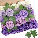 AmyHomie Artificial Flower Seriesc Purple Rose 25pcs Real Looking Fake Roses w/Stem for DIY Wedding Bouquets Centerpieces Arrangements Party Baby Shower Valentines Day Christmas Tree Decorations