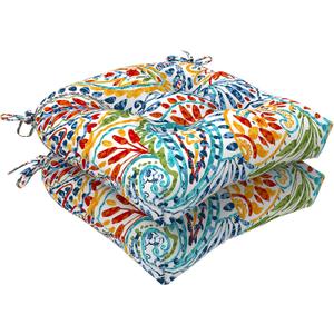 LVTXIII Outdoor/Indoor Tufted Seat Cushion, Decorative Wicker Chair Pads All Weather Seat Cushion Sets for Patio Garden Home Office Furniture, 19x19x4, Round Back, Pack of 2, Paisley Multi