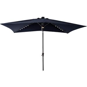 C-Hopetree 6.5 x 10 ft Rectangular Outdoor Patio Market Table Umbrella with Solar LED Lights, Navy Blue
