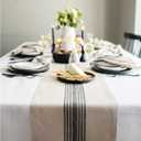 Solino Home Stripe Linen Table Runner 72 Inches Long - 100% Pure Linen Black and Natural Farmhouse Table Runner 14 x 72 Inch for Dining, Dresser, Spring, Summer