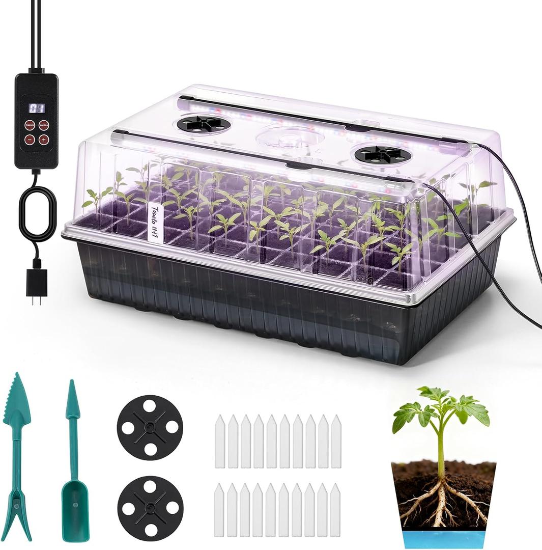 Seed Starter Tray with Grow Light - 60 Cells Self-Watering Seed Starter Kit with 24/7 LED Grow Light, 4 Humidity Dome for Herbs, Indoor Plant Germination (1)