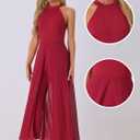 Allegra K Jumpsuit for Women Chiffon Sleeveless Halter Neck Wide Leg 2026 Dressy Casual Jumpsuits (L)