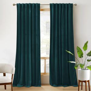 RYB Home Velvet Curtains 2 Panels Set - Super Soft Durable Window Drapes Room Darkening Energy Smart Back Tap for Apartment Villa Room Backdrops, Peacock Blue, W52 x L96 inches, 2 Panels