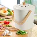 Compost Bin, LALASTAR Compost Bin Kitchen Counter with Lid, Made of Sustainable Bamboo Fiber, Odorless Indoor Compost Bin, 1 Gallon, Cream, Square