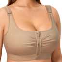 BRABIC Wireless Zip Front Closure Bras for Women No Underwire Full Coverage Comfort Everyday Post Surgery Compression Bra (Small, Light Brown)