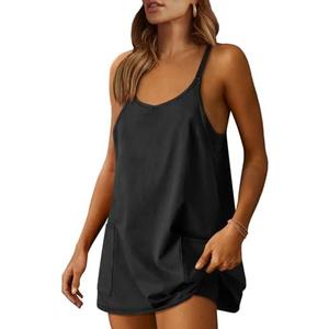 ANRABESS Women Athletic Dress Summer Tennis Workout Active Sports Mini Romper Dress Built in Shorts Travel Vacation Clothes L