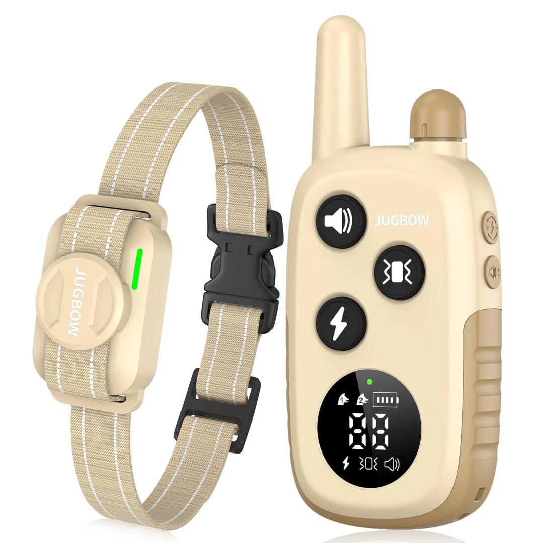 Jugbow Dog Shock Collar - 4200FT Dog Training Collar with Remote for Large Medium Small Dogs, Electric Collar with Beep/Safe Static/Vibration, Rechargeable Waterproof IPX8 E Collars (Beige)