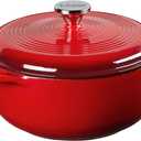 Lodge 4.5 Quart Enameled Cast Iron Dutch Oven with Lid  Dual Handles  Oven Safe up to 500 F or on Stovetop - Use to Marinate, Cook, Bake, Refrigerate and Serve  Island Spice Red