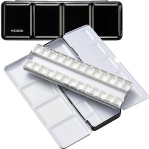 MEEDEN Empty Watercolor Paint Palette: Travel Water Color Palette Tin with 24 Half Pans - Portable Metal Palette Tin Box (Black)
