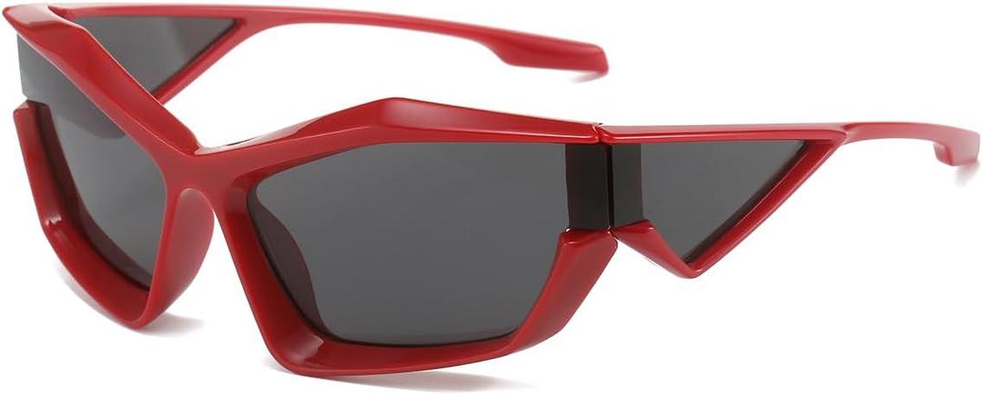 NIDOVIX Trendy Wrap Around Sunglasses for Men Women Fashion Cool Sport Y2K Stylish Cat Eye Sun Glasses UV400 Protection (Red/Grey)