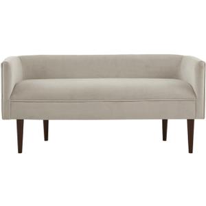 Madison Park Farrah Entryway Accent Bench with Curved Backrest, 8.75" Cushion Seating Bench for Living Room, Compact Bed End Bench with Solid Wood Legs & Soft Poly Velvet Uplhostery, 49" W, Cream, 49 x 19 x 23.75