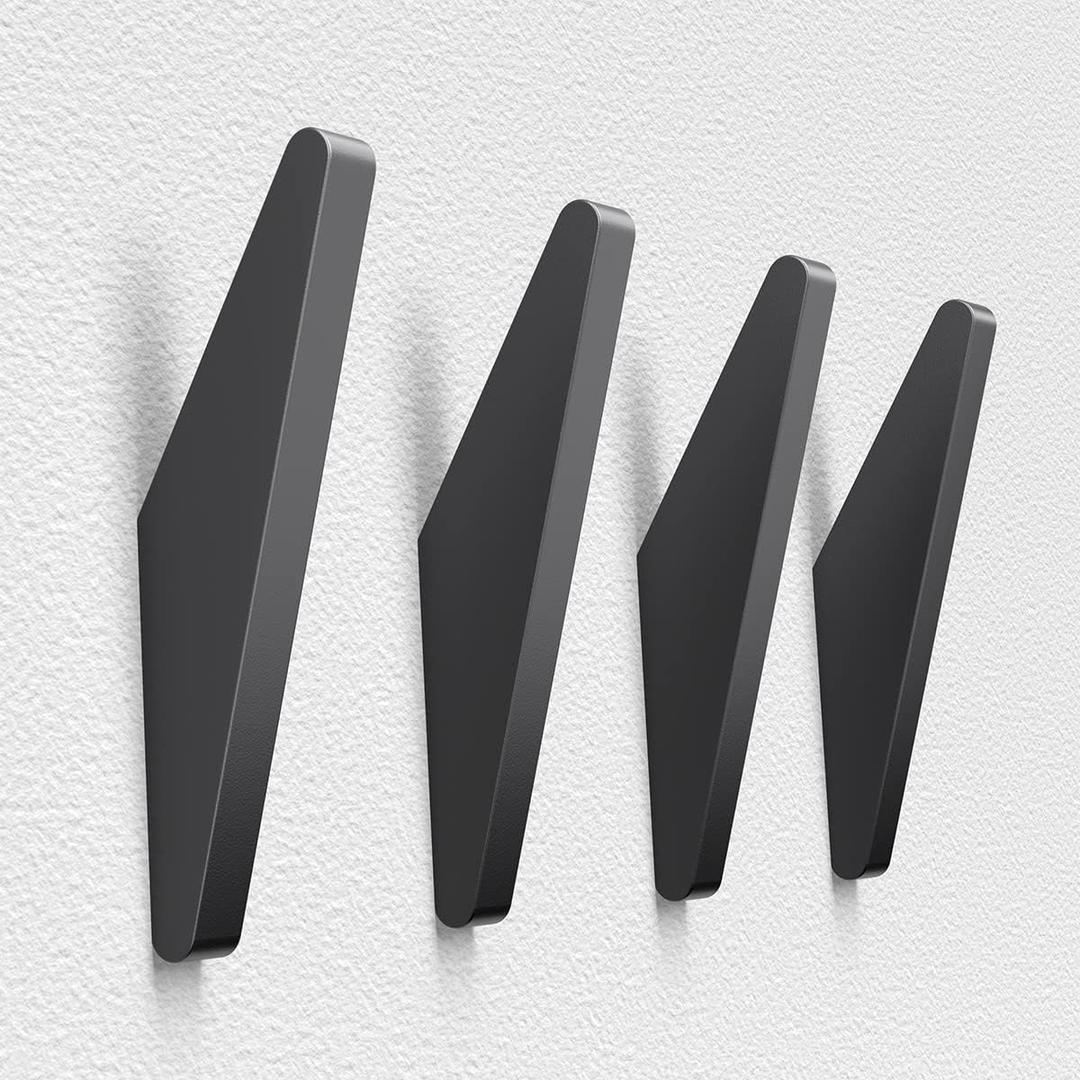 4Pack Metal Wall Hooks, Minimalist Coat Hooks Matte Black Simple Modern Easy Install Wall Mount Heavy Duty Aluminum Mid Century Entryway Bathroom, for Hanging Hat Purses Backpack Towel