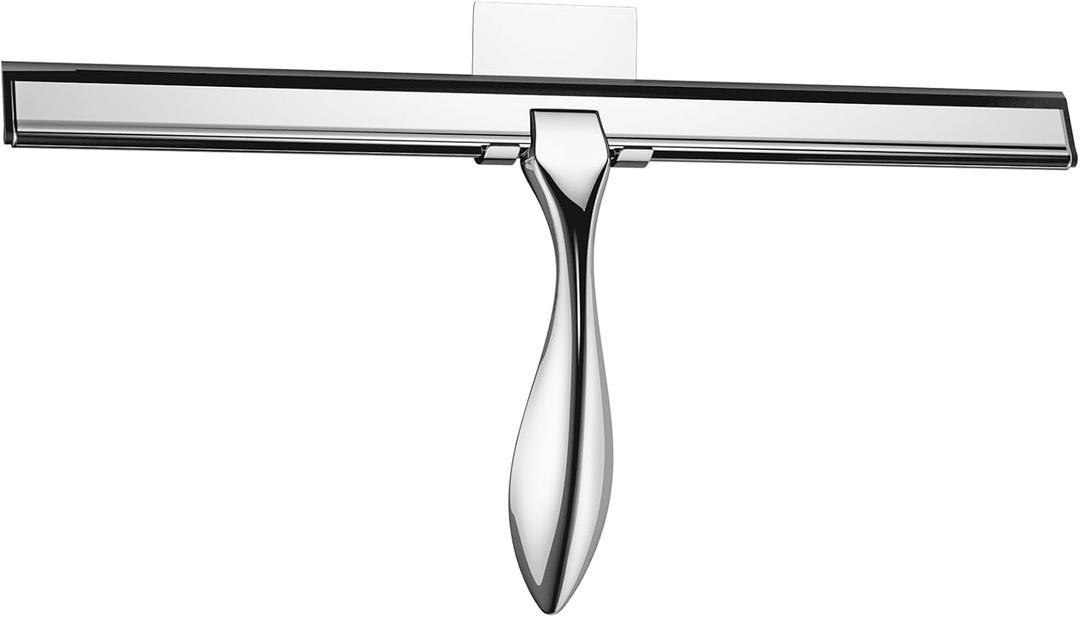 peafowl 14 inch Shower Squeegee Stainless Steel Bath Squeegee for Shower Glass Doors Bathroom Windows Kitchen Mirror and Car Glass with Hooks Holder (14 inch, Silver)