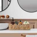 FEILANDUO Wicker Scalloped Storage Basket Boho Bathroom Decor Baskets for Shelves, Countertop, Toilet Tank, Rectangular Basket with Handle Farmhouse Home Organizer (Natural, 15.7"D x 6.6"W x 4.3"H)