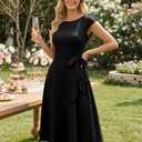 DRESSTELLS Women's Cocktail Dresses, Formal Wedding Guest Modest Church Vintage Tea Party Midi Evening Dress (Black, XXL)