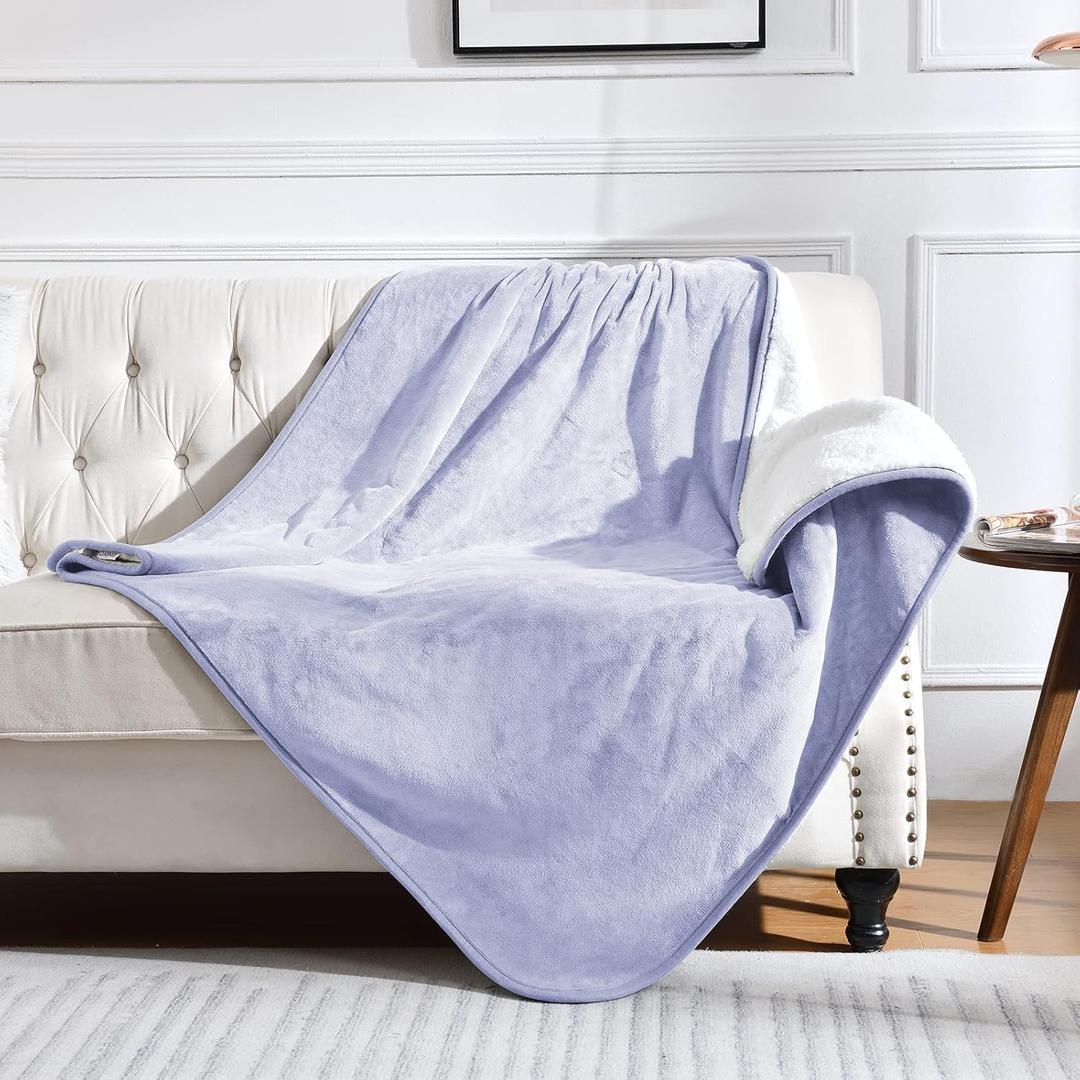 Yaning Waterproof Blanket for Bed Couch Sofa, Soft Liquid Pee Proof Pet Blanket for Dog Puppy Cat, Reversible Sherpa Fleece Furniture Protector (Lilac, 50x60 inches)